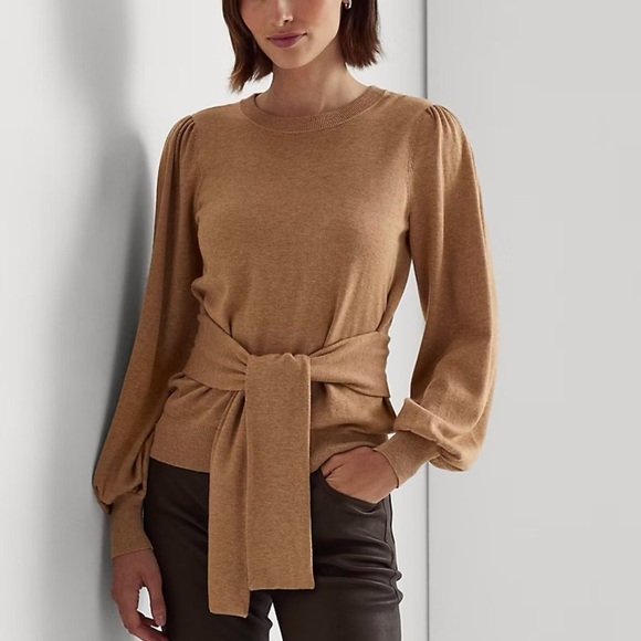 Lauren Ralph Lauren Sweaters - Lauren Ralph Lauren Black Label Belted Cotton-Blend Sweater Size M Camel Heather
